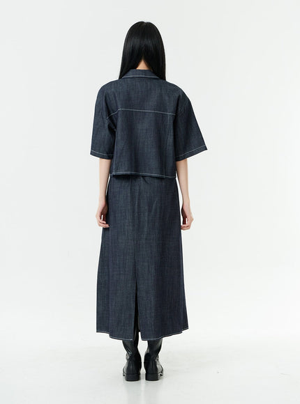 Stitch Denim Set-Up Blouse with Pocket OG23