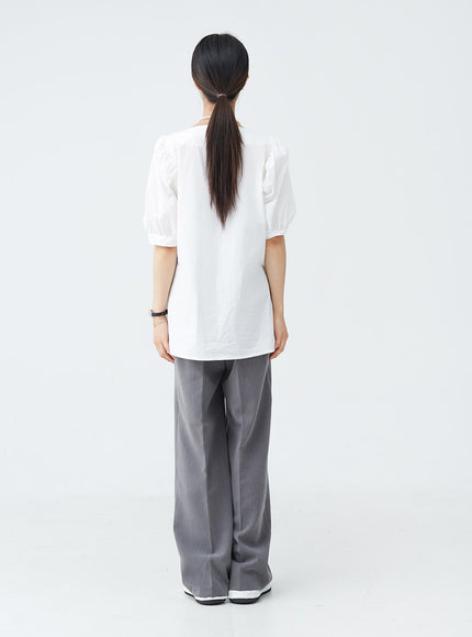 Square Neck Button-Down Slit Blouse OU19