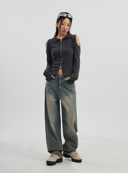 Vintage Wash Wide Leg Jeans CJ319
