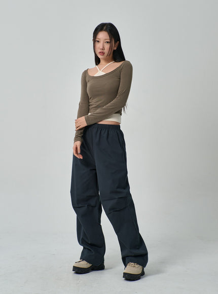 Drawstring Wide Track Pants IF314