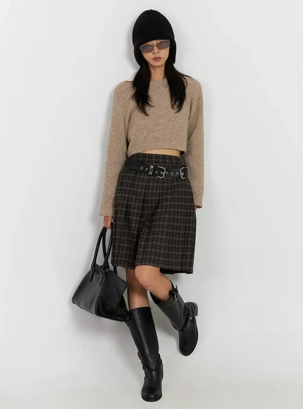 Plaid Pleated Midi Skirt IJ502