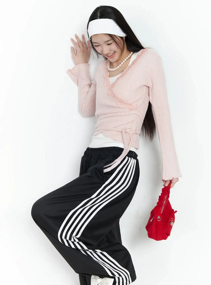 Lace Trim V-Neck Wrap Top IM506