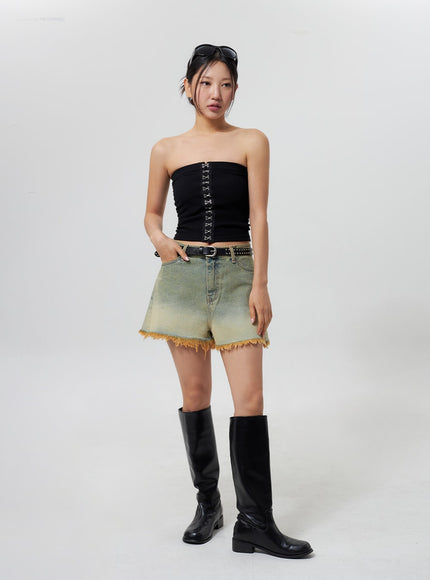 denim-ripped-hem-shorts-cy325