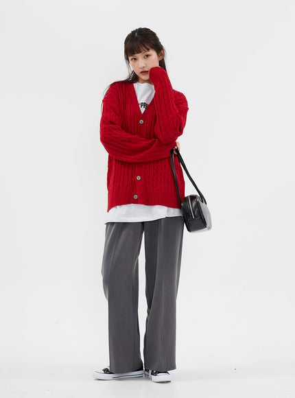 Cable Knit Relaxed Fit Cardigan C7102