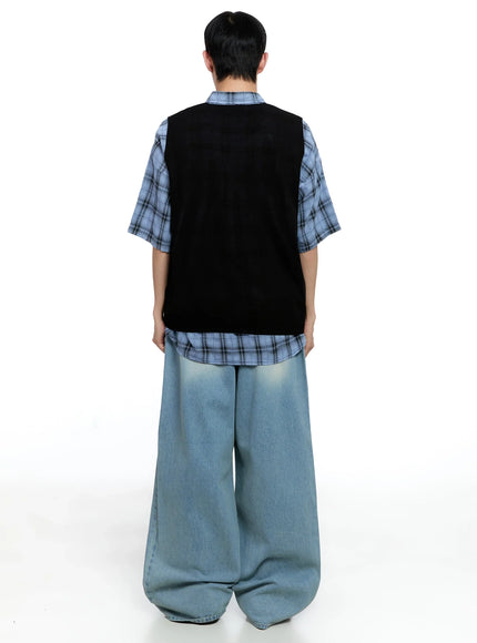 Men's Linen V-Neck Knit Vest IG520