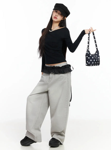 Cece Stone Washed Wide Leg Jeans IA508