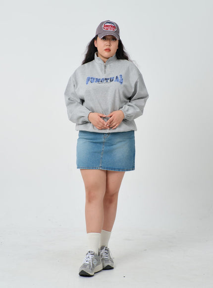 Plus Light Washed Mini Denim Skirt ID27