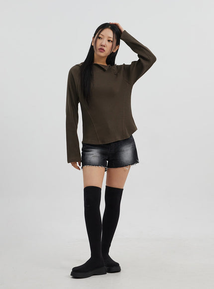 Side Button Detail Knit Hoodie CJ318