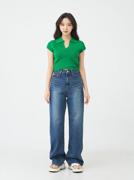 V-Neck Collar Crop Short Sleeve Tee BG09