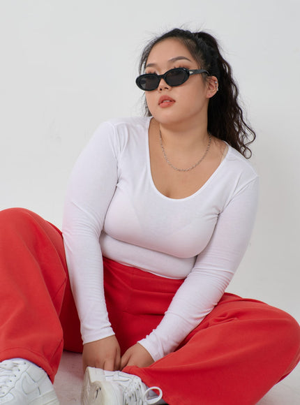 Plus U-Neck Long Sleeve Cropped Top ID27