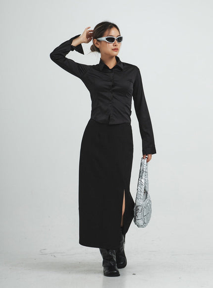 Navy Satin Line Shirt CS14