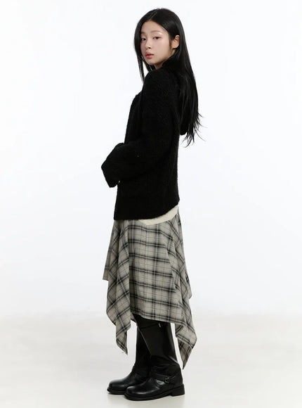 plaid-layered-asymmetric-skirt-f516