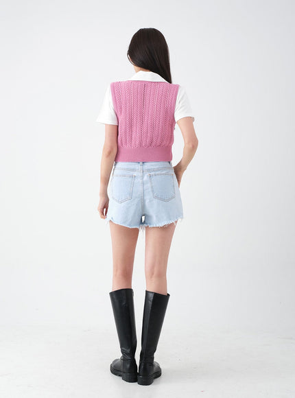 Distressed Raw Hem Denim Shorts CA27