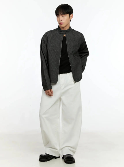 Men's Striped Denim Band-Collar Jacket IN525