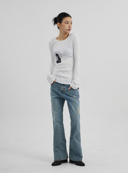 Graphic Ribbed Knit Top CF309