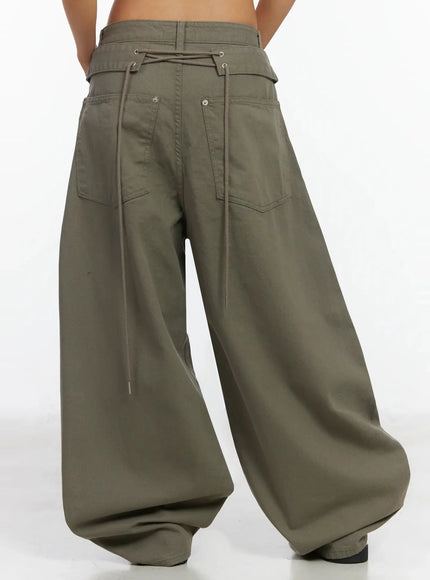 Back Corset Belt Wide-Leg Cotton Pants IA527