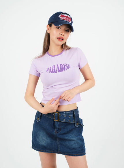 Ensemble jupe-short et ceinture en jean délavé taille basse CM02