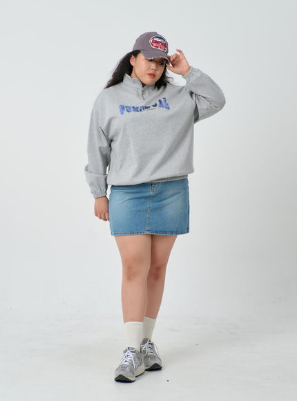 Plus Light Washed Mini Denim Skirt ID27