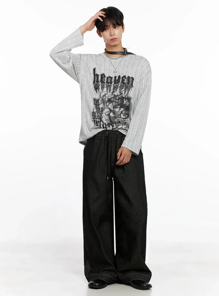 Men's Striped Graphic Knit Long Sleeve IO516