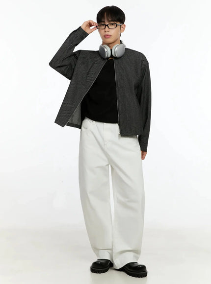 Men's Striped Denim Band-Collar Jacket IN525