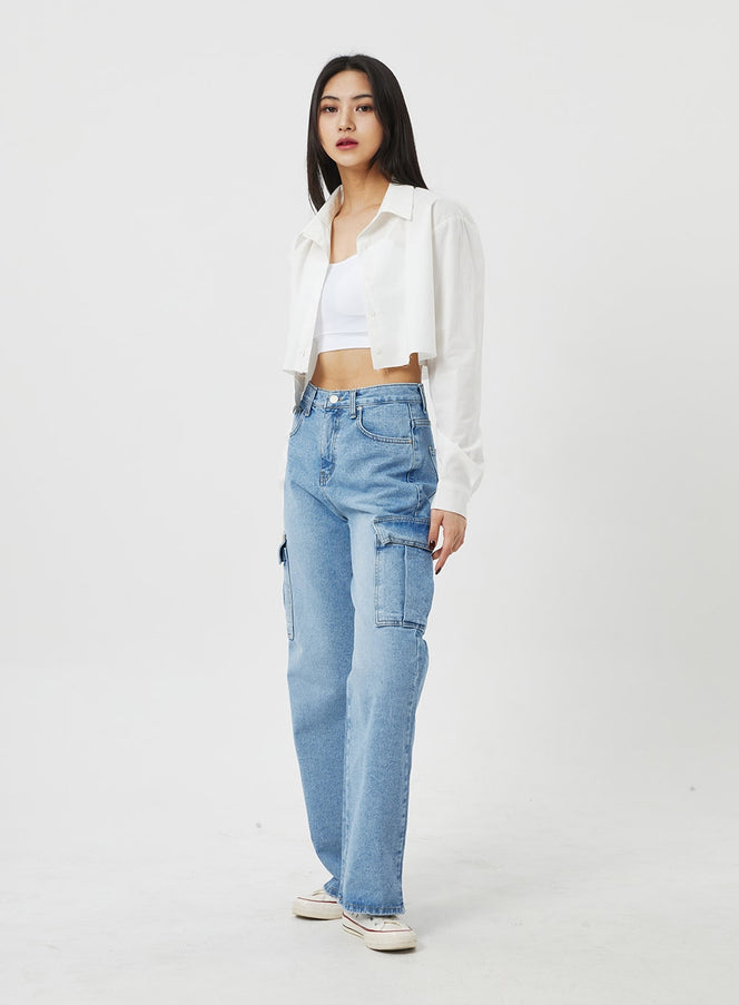 Cargo-Jeans mit weitem Bein BF323