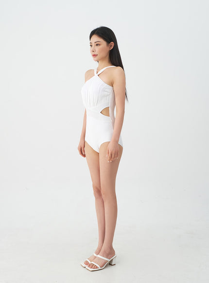 Halterneck Slit One Piece Swimsuit IJ13