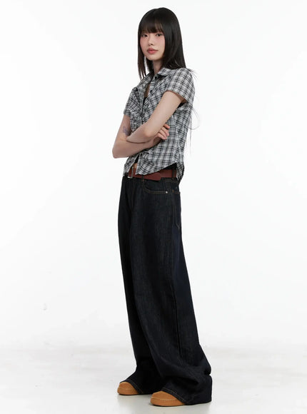 shirred-plaid-button-up-blouse-il531