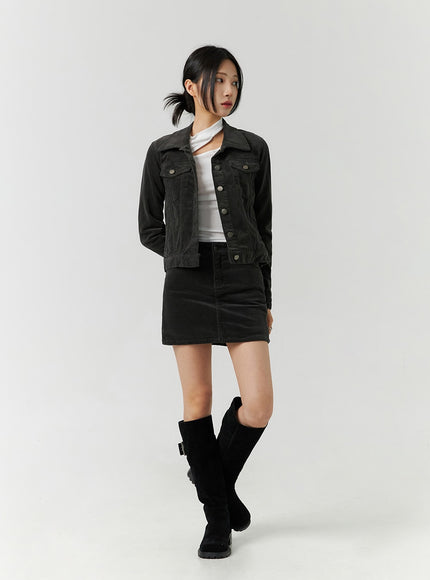 Cotton Blend Button Cropped Jacket CJ303