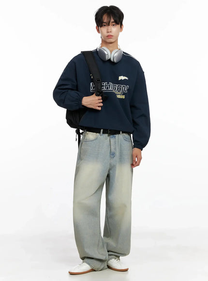 Men's Light Fade Wide-Leg Jeans IO516