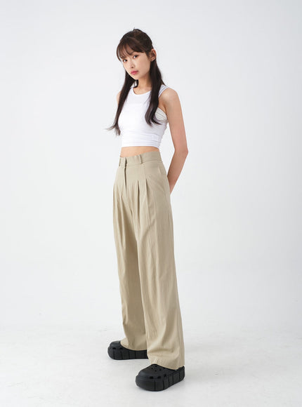 Wide Leg Tailored Pintuck Trousers CM3