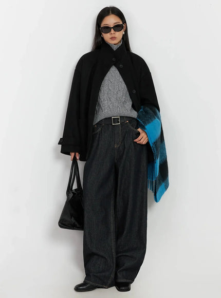 Malia Fleece-Lined Dark Wash Wide Jeans IJ502