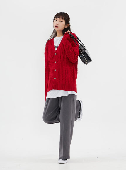 Cable Knit Relaxed Fit Cardigan C7102