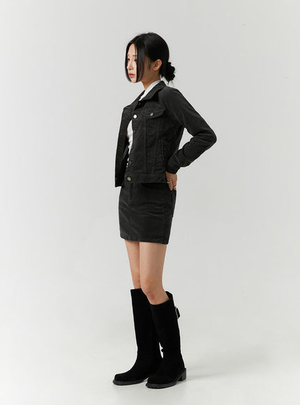 Cotton Blend Button Cropped Jacket CJ303