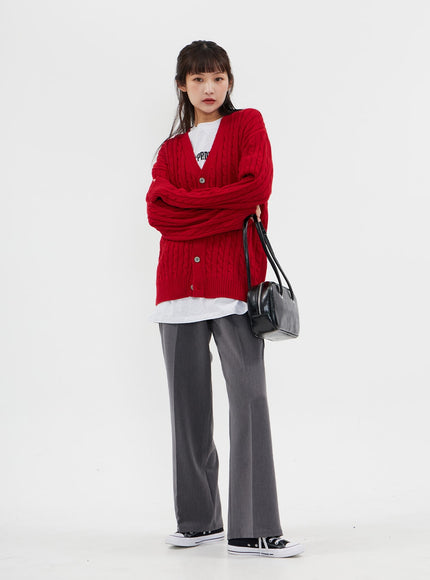 Cable Knit Relaxed Fit Cardigan C7102