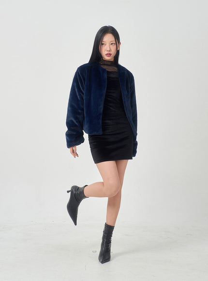 Velvet Off-Shoulder Mesh Neck Mini Dress BD23