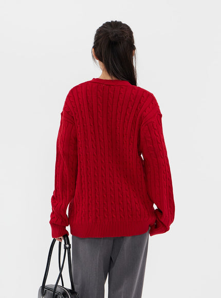 Cable Knit Relaxed Fit Cardigan C7102