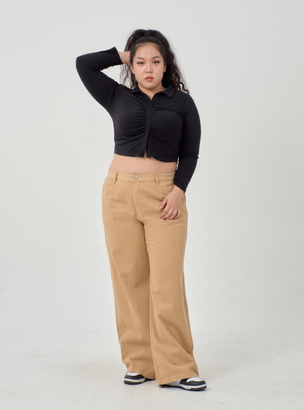 Plus Ruffle Bust Button Cropped Top ID20