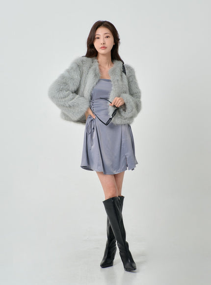 Silky Satin Cross Waist Tie Thin Strap Mini Dress IO27