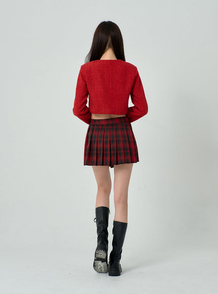 Layered Plaid Pleated Mini Skirt And Short Pants BN22