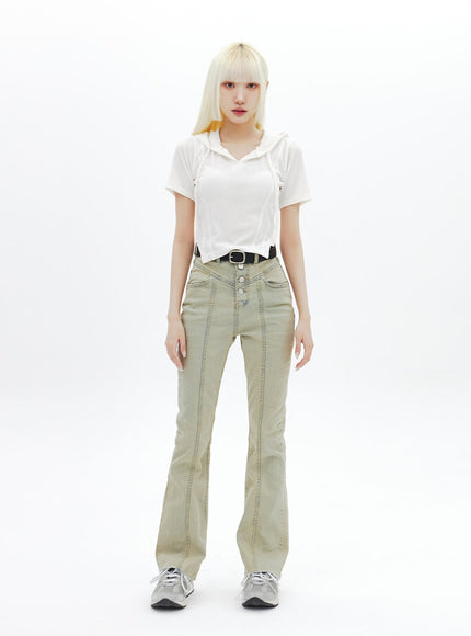 Beige gewaschene Bootcut-Jeans BA320