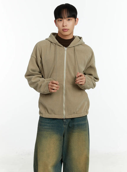 mens-corduroy-two-way-zip-up-hoodie-if510 / Beige