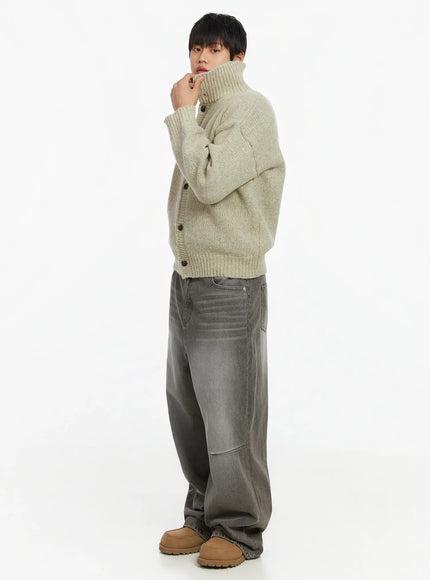 mens-button-up-sweater-if503 / Beige
