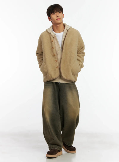 mens-sherpa-fleece-button-up-jacket-id511 / Beige