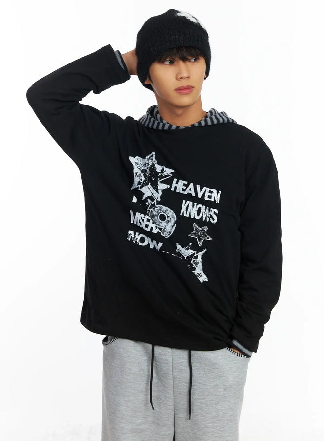 mens-graphic-long-sleeve-hoodie-if506 / Black