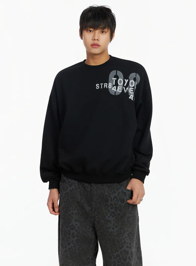 mens-graphic-print-fleece-crewneck-sweatshirt-ij527 / Black