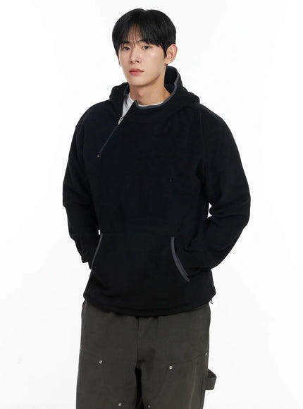 mens-unique-zipper-fleece-hoodie-ij521 / Black