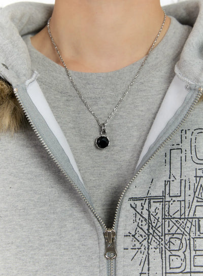 black-stone-chain-necklace-id502 / Black