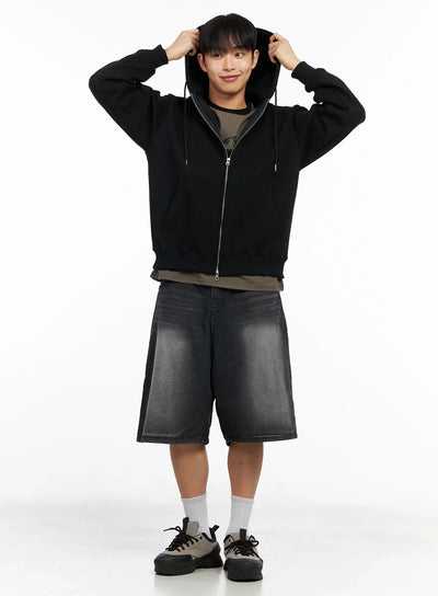 mens-double-zip-up-hoodie-im516 / Black