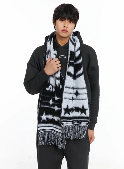 mens-contrast-star-graphic-scarf-ij512 / Black