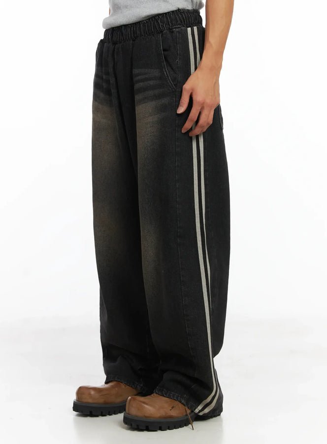 mens-track-wide-leg-jeans-ij514 / Black